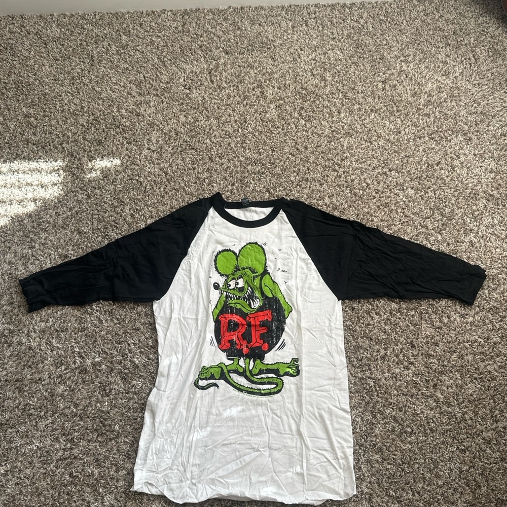 Rat Fink Black and White Graphic Raglan Tee
